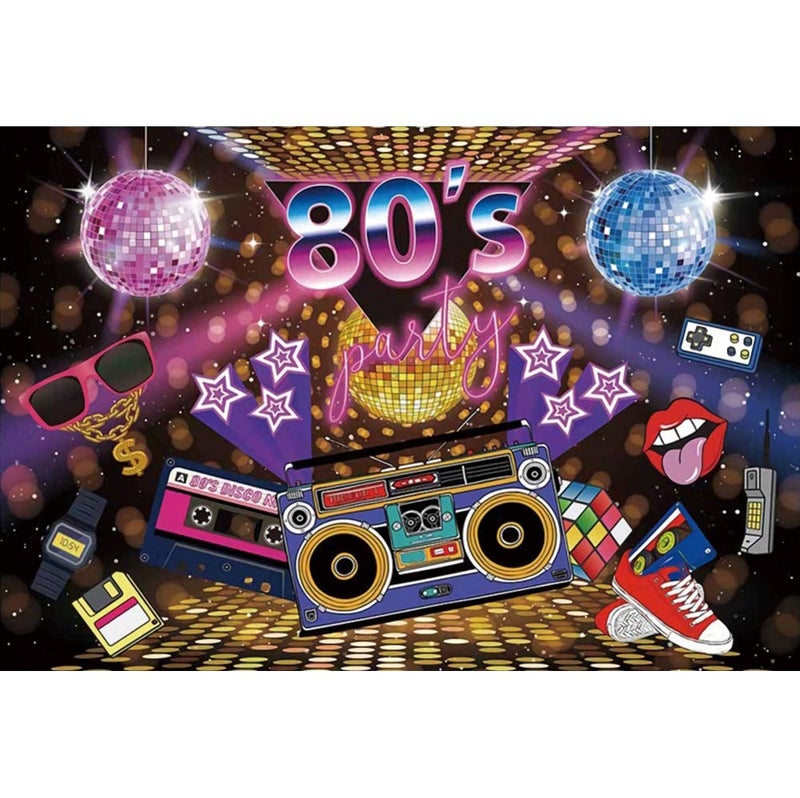 Leyiyi 10x8ft 80's Party Backdrop Music Theme Photography Backdrops Retro Style 80's Neon Eighties Background Hip Hop Rock Music Discoparty Banquet Display Photobooth Props - Image 1